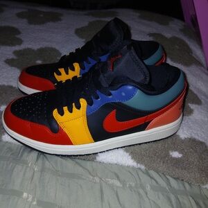 Womens AIR Jordan 1s. Colorful  with Red and Blue Accents Size 8.